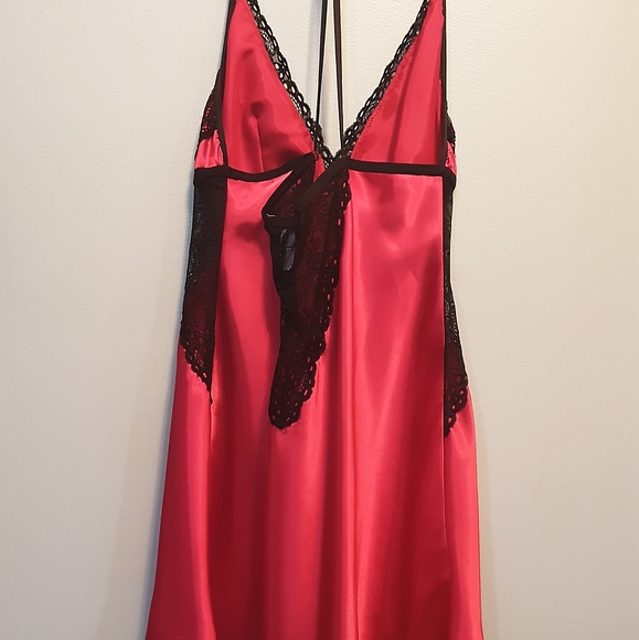 COPY - RED SATIN/BLACK EYELASH LACE CHEMISE INTIMATES  XL - Picture 3 of 5